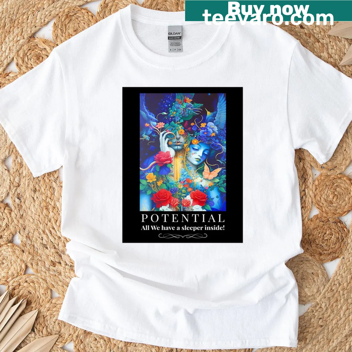 Inspirational typography shirt featuring a motivational quote about potential. — on a men's t-shirt