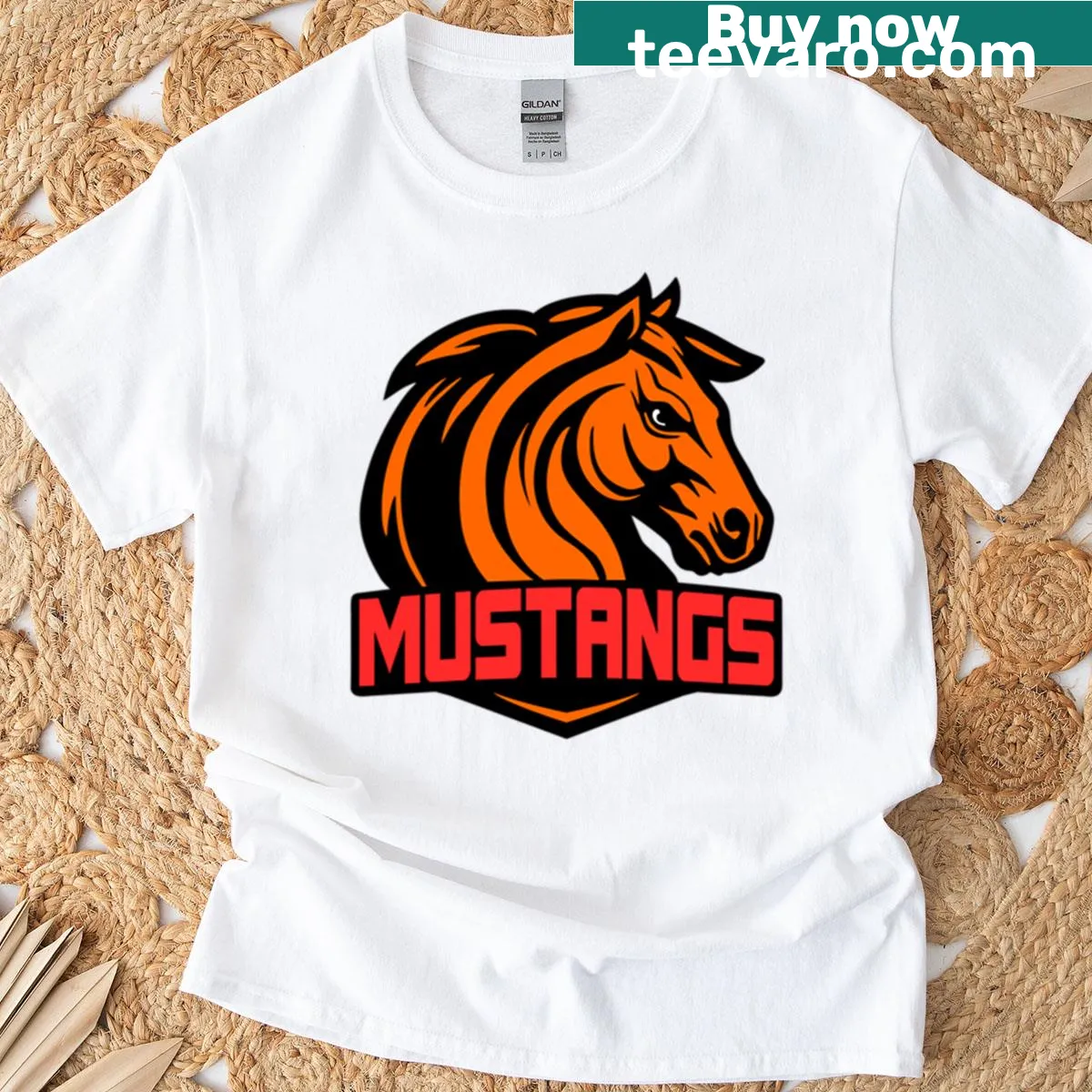 Illustration of a Mustang horse head on a t-shirt — on a men's t-shirt