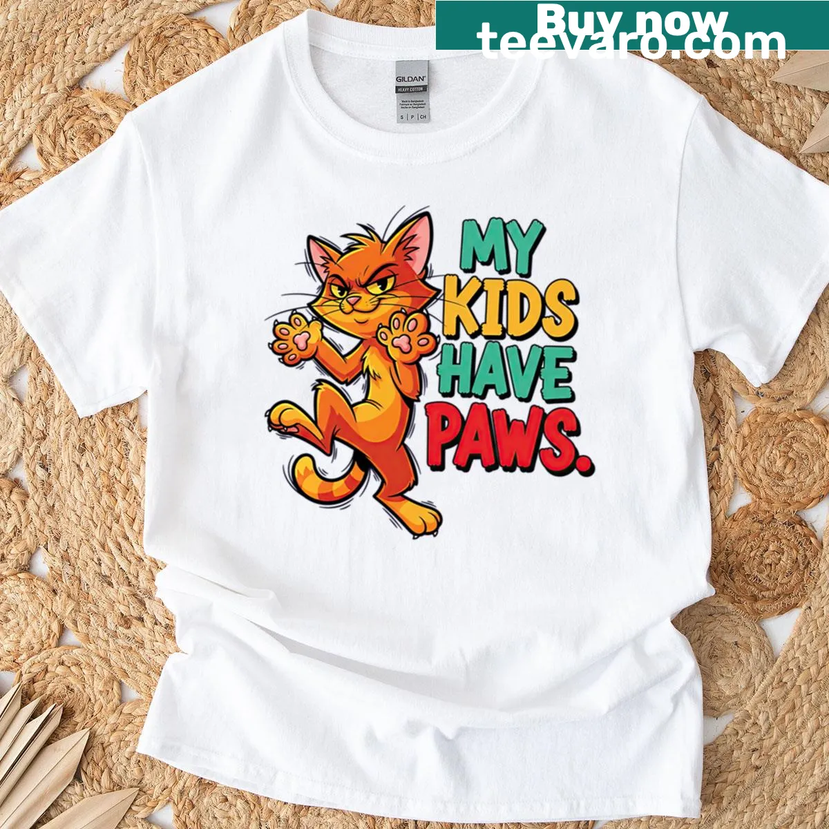 T-shirt with the phrase 'My Kids Have Paws' in playful design — on a men's t-shirt