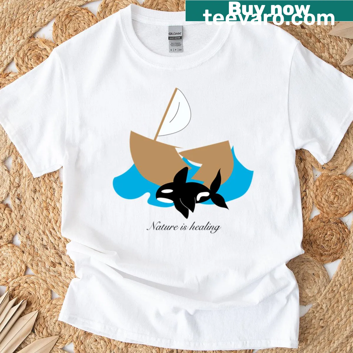 T-shirt with the inspirational phrase 'Nature Is Healing' in a stylish font — on a men's t-shirt