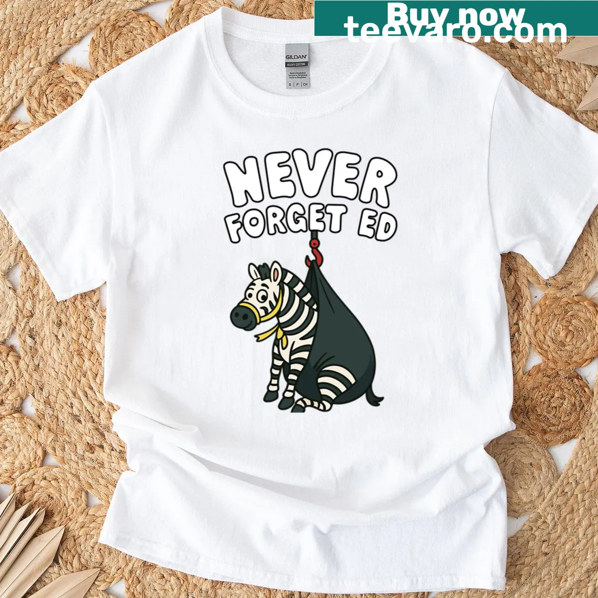 Illustrative t-shirt featuring Ed the Zebra in a playful design. — on a men's t-shirt