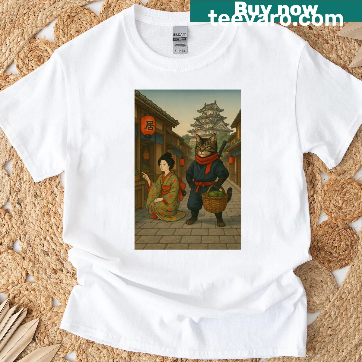 Cartoon ninja cats design on T-shirt — on a men's t-shirt
