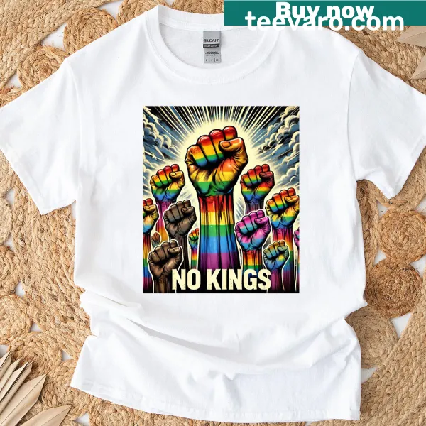 Powerful text 'No Kings No Oligarchs' on T-shirt