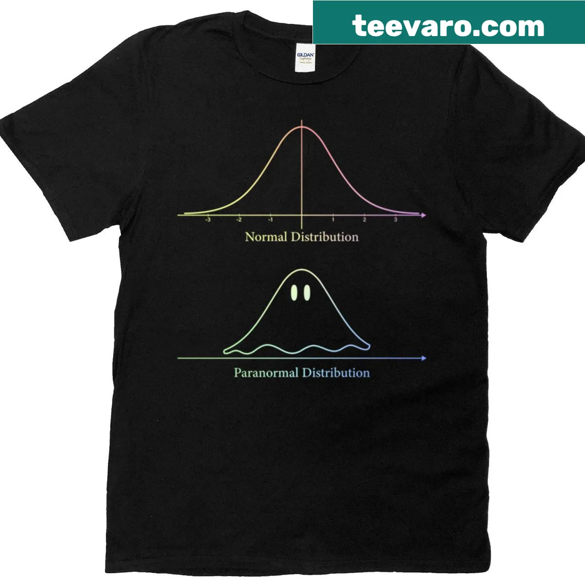 Math themed 'Normal Distribution Paranormal Distribution' t-shirt — on a men's t-shirt