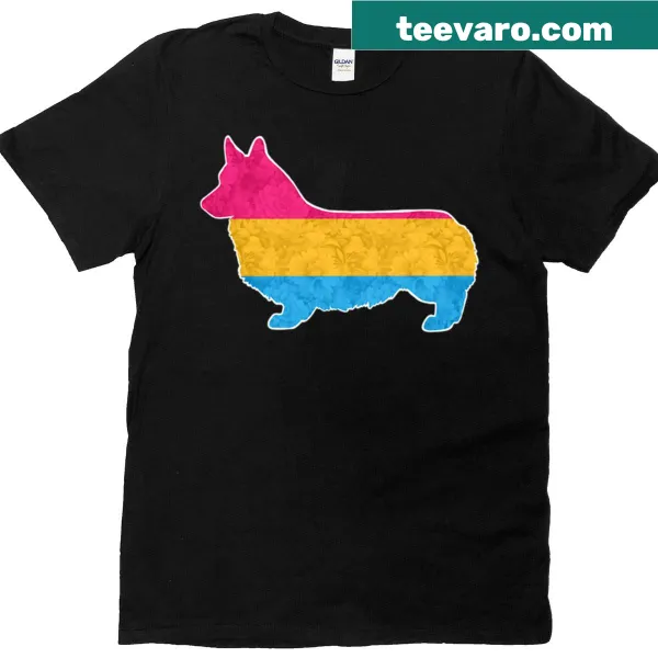 Illustrated Corgi T-shirt celebrating pansexual pride