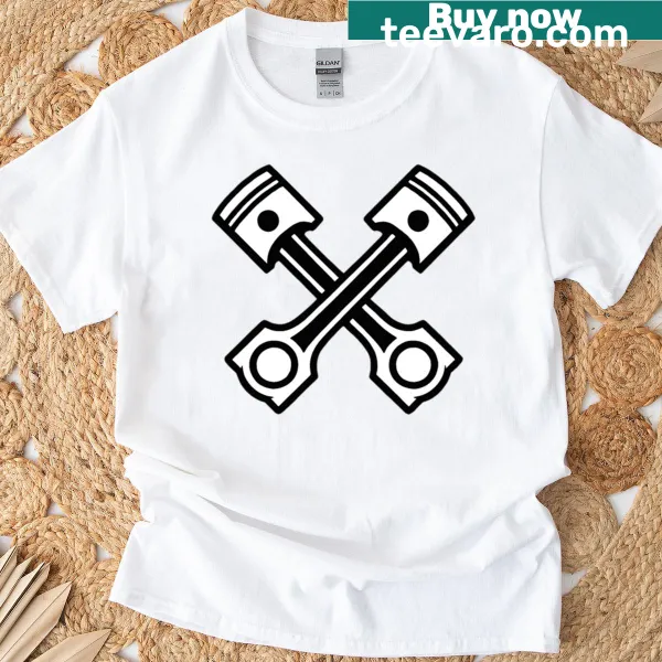 Bold design featuring pistons and crossbones on a T-shirt