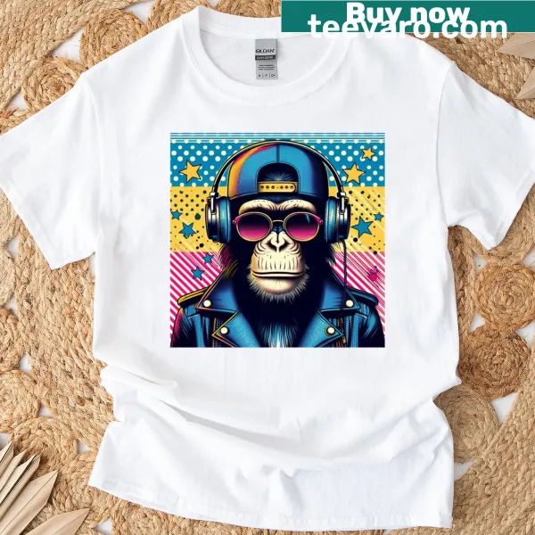 Pop Art T-shirt featuring a playful cartoon chimpanzee design