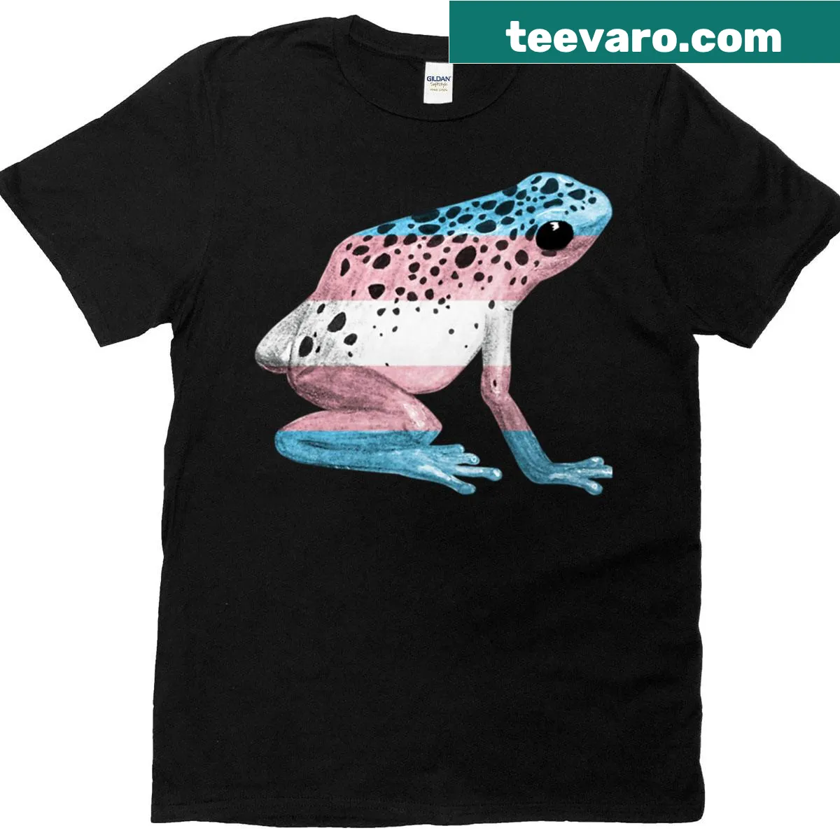 Illustrative frog design T-shirt for transgender pride — on a men's t-shirt