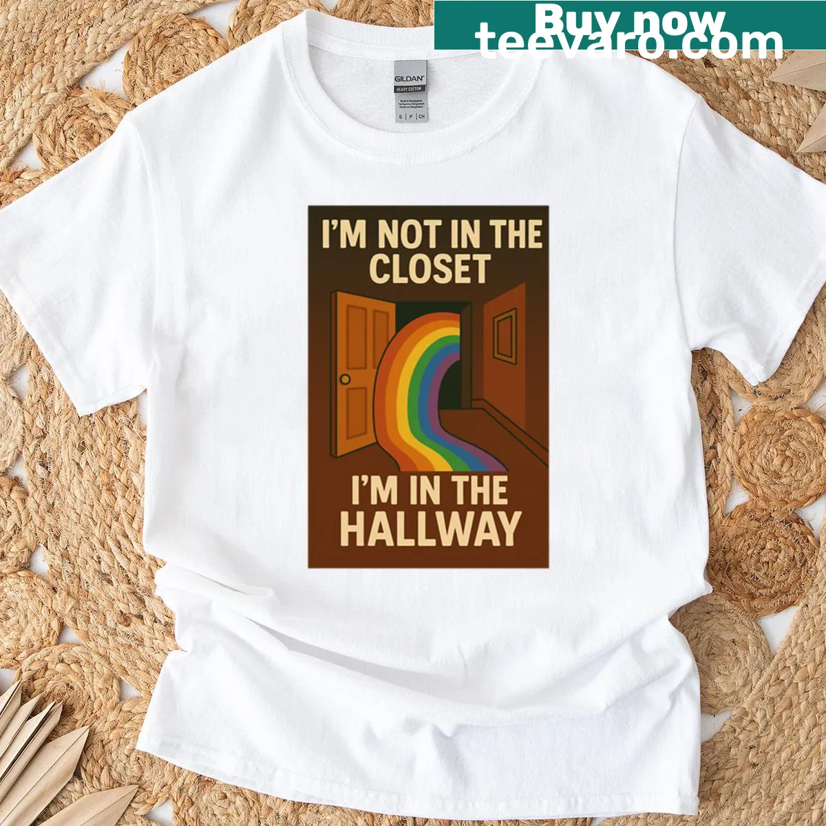 Humorous T-shirt design celebrating pride with a fun saying — on a men's t-shirt