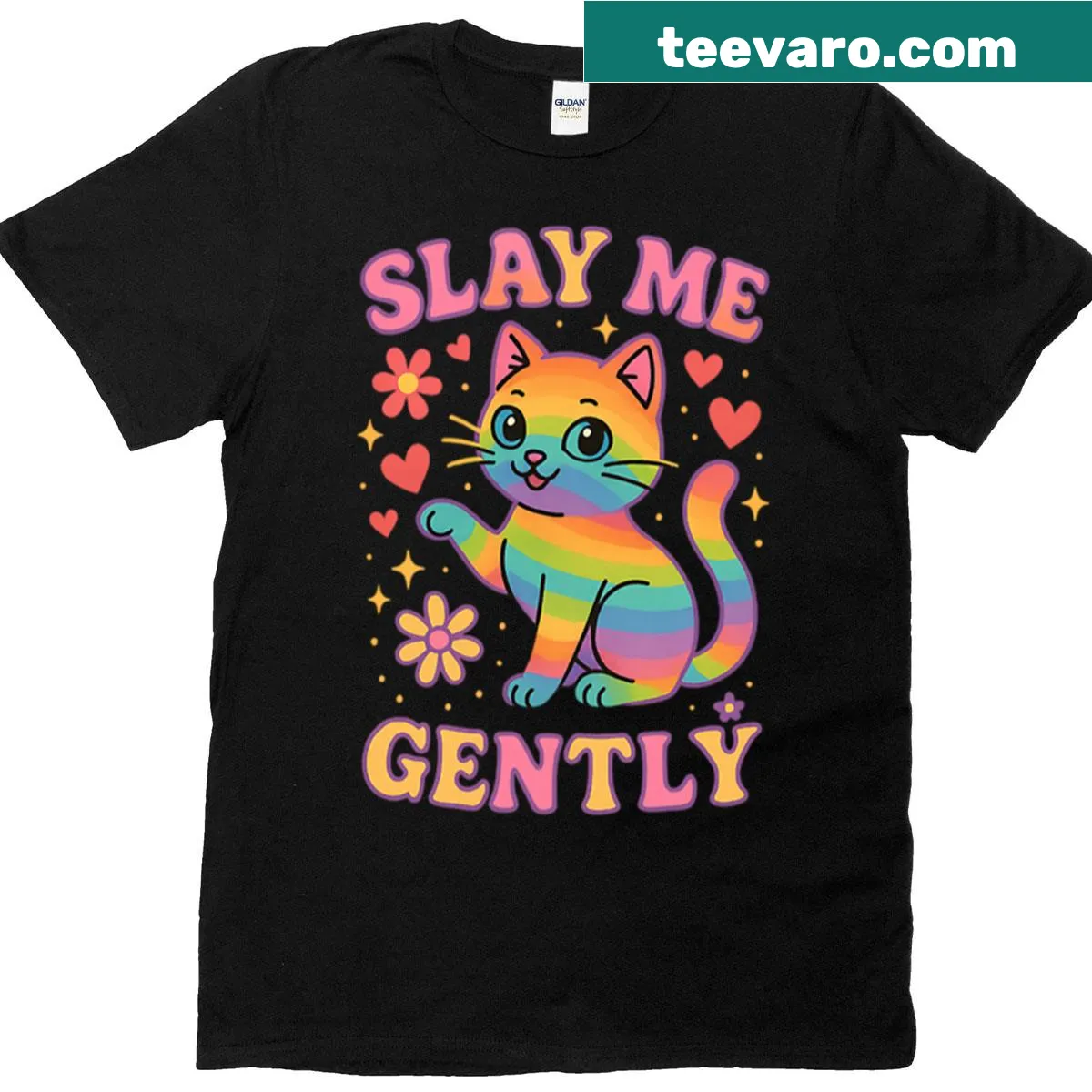 Pride Month T-shirt with bold 'slay' text — on a men's t-shirt