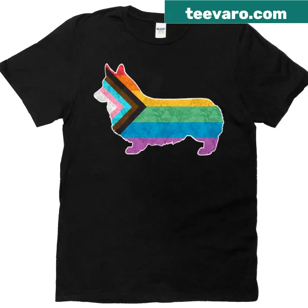 Illustrated Pembroke Welsh Corgi design with pride colors