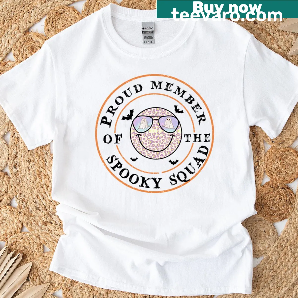 Halloween T-shirt with 'Proud Member Of The Spooky Squad' design — on a men's t-shirt