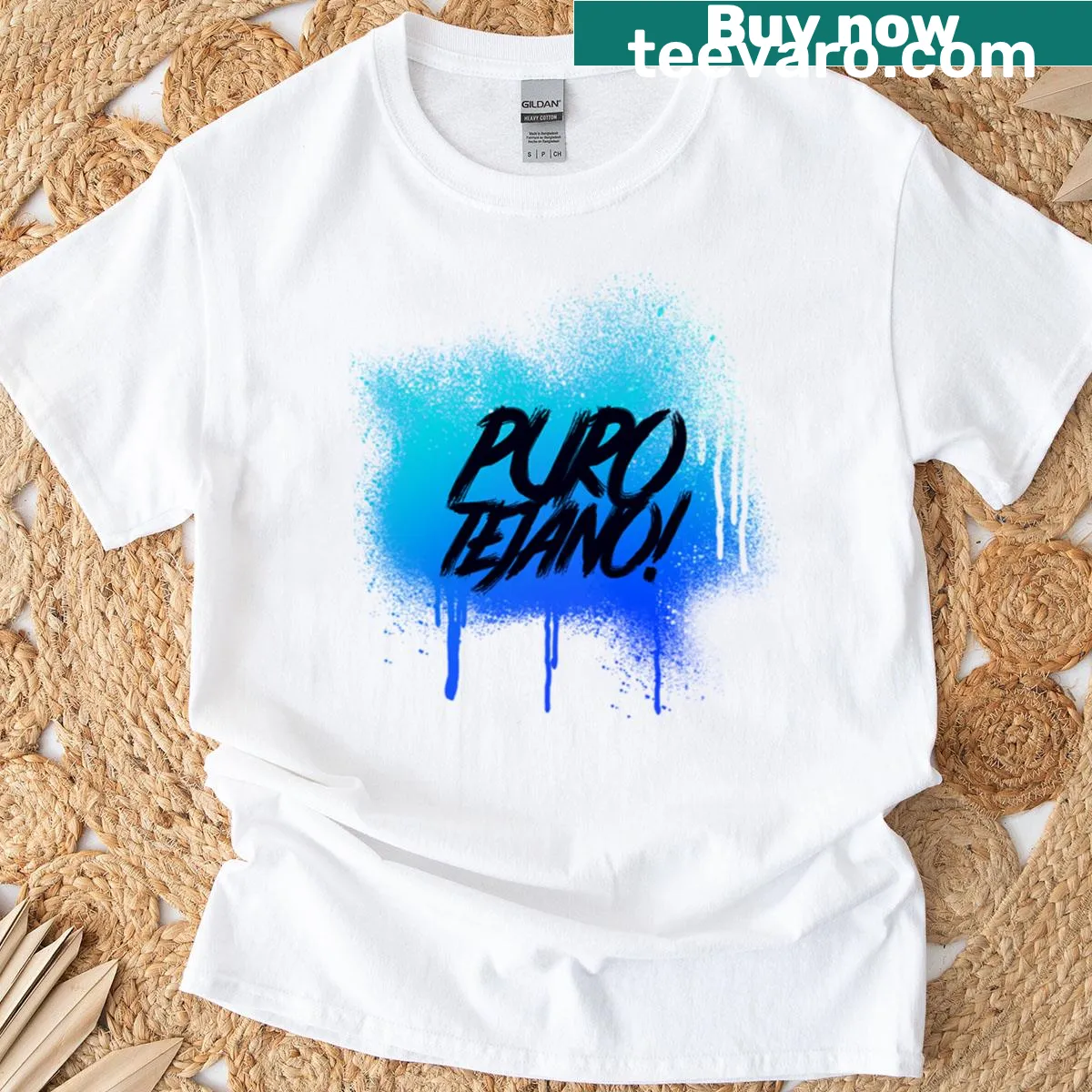 Text design 'Puro Tejano' celebrating Texan pride on a T-shirt. — on a men's t-shirt