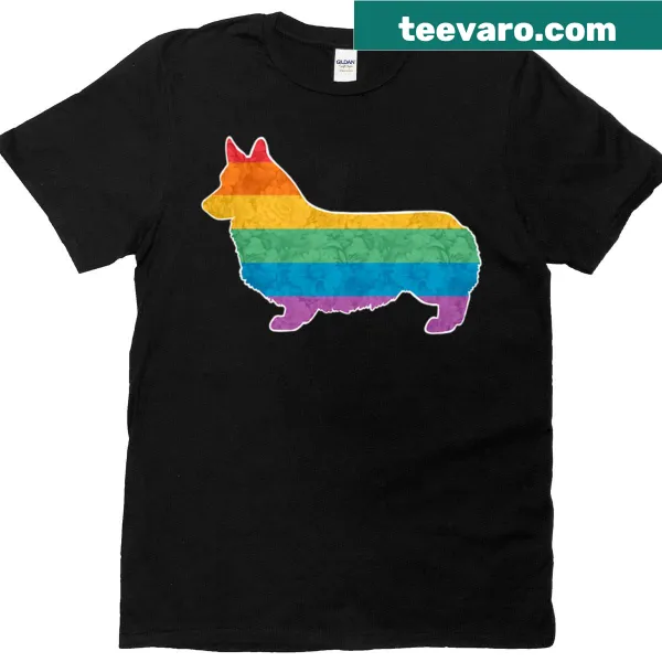 Rainbow Pride illustration of a Pembroke Welsh Corgi T-shirt
