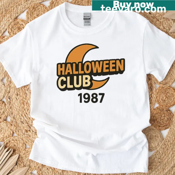 Retro moon logo graphic on oversized Halloween Club T-shirt