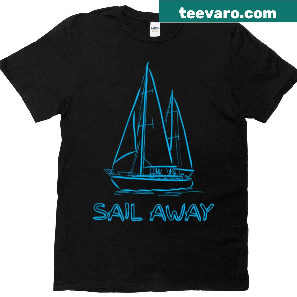Inspirational sail away t-shirt for travel enthusiasts — on a men's t-shirt