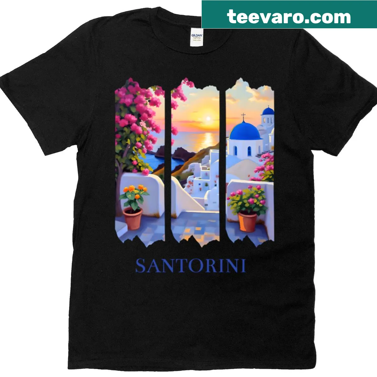 Santorini sunset illustration on a T-shirt — on a men's t-shirt
