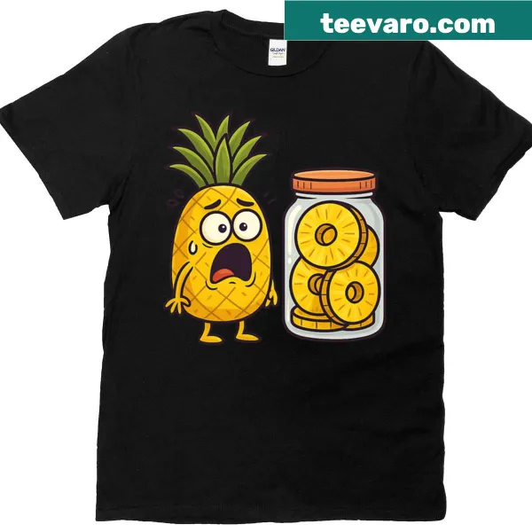 Funny scared pineapple cartoon on t-shirt
