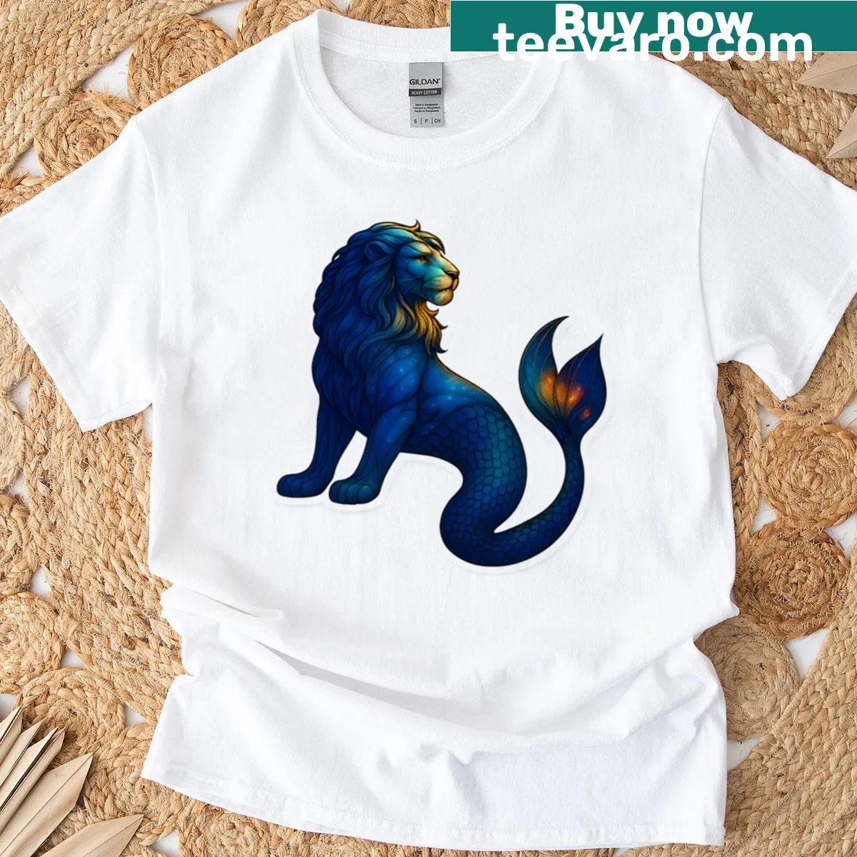 Illustration of a sea lion with celestial elements on t-shirt — on a men's t-shirt