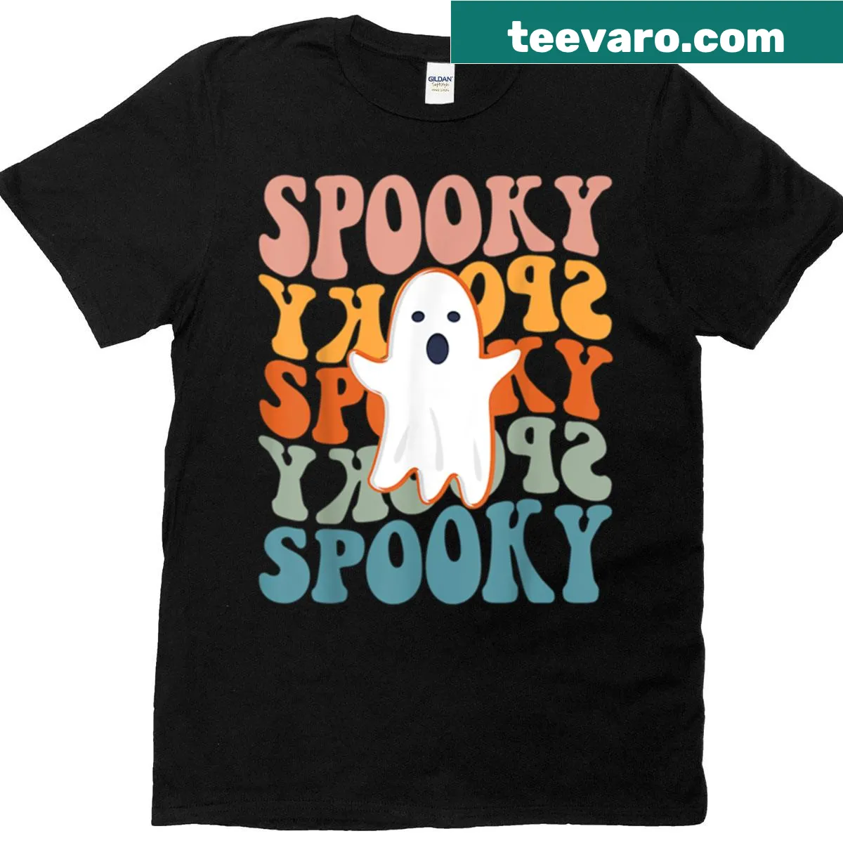 Retro Halloween design with spooky elements on oversized t-shirt — on a men's t-shirt