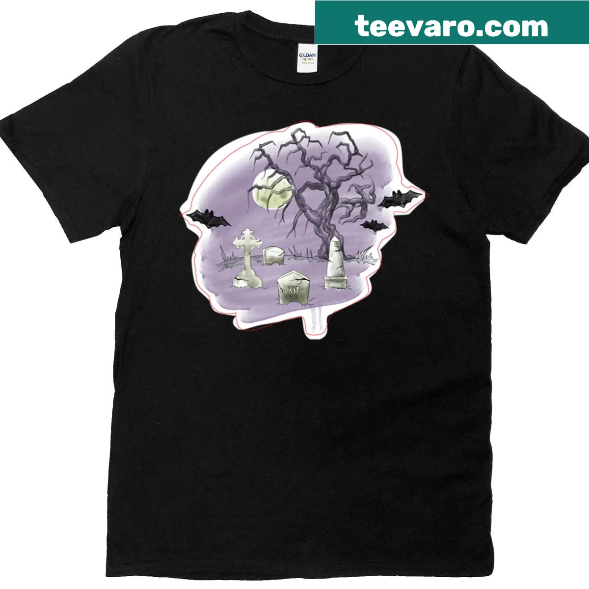 Funny cemetery graphic for Halloween t-shirt — on a men's t-shirt