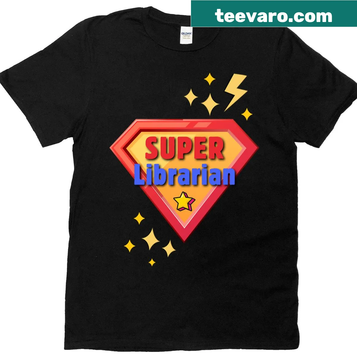 Librarian hero logo design T-shirt — on a men's t-shirt
