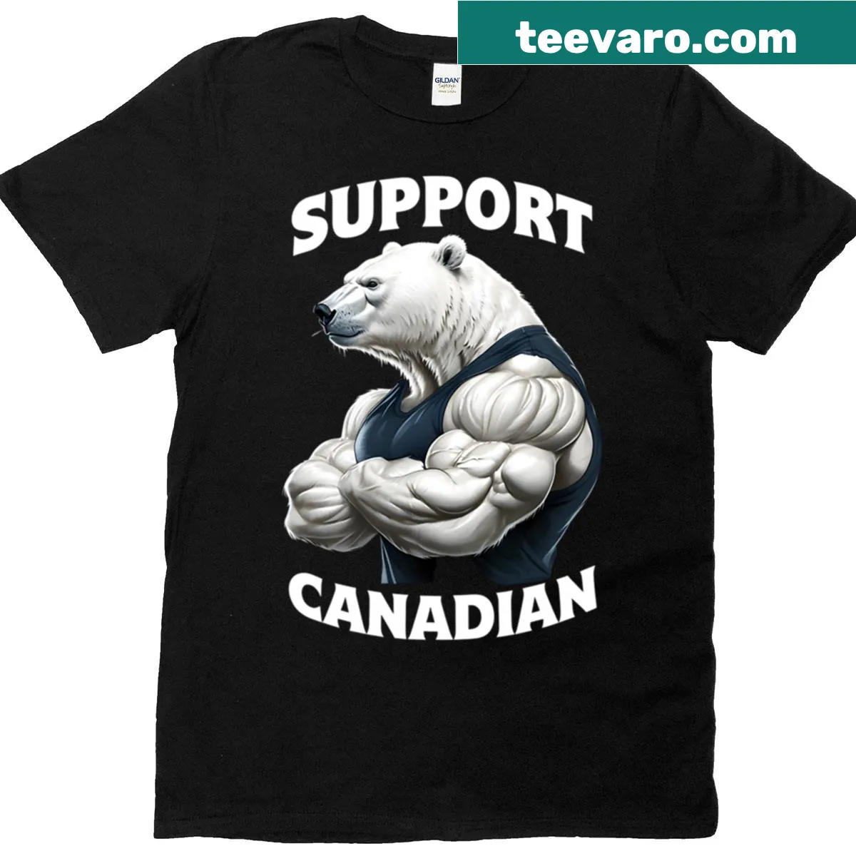 Illustration of a polar bear on a Canadian-themed T-shirt. — on a men's t-shirt