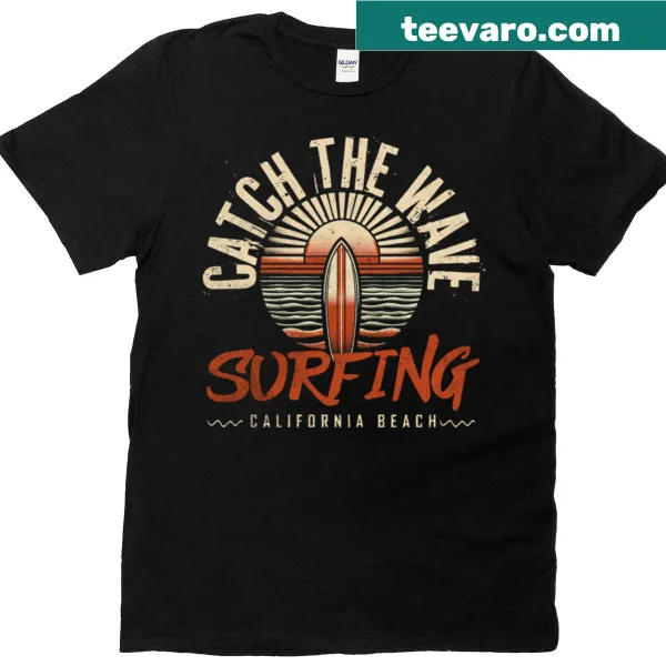 Illustration of a surfer riding a wave on a California T-shirt