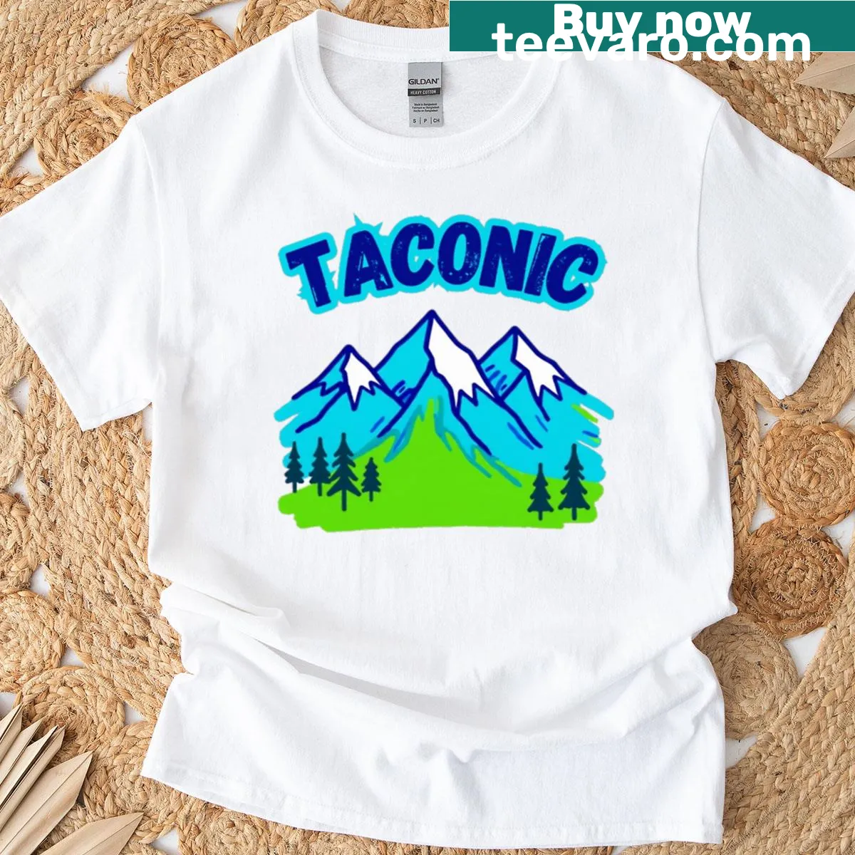 T-shirt featuring typography celebrating the Taconic Mountains — on a men's t-shirt