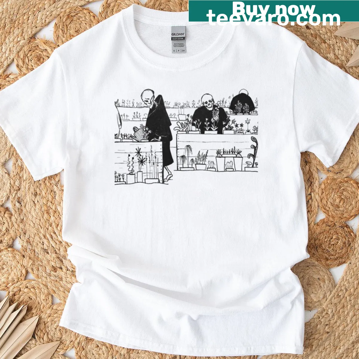 The Garden Of Death t-shirt with floral and eerie graphic — on a men's t-shirt