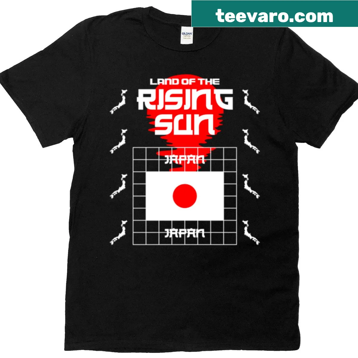 Illustrated t-shirt featuring a rising sun design — on a men's t-shirt