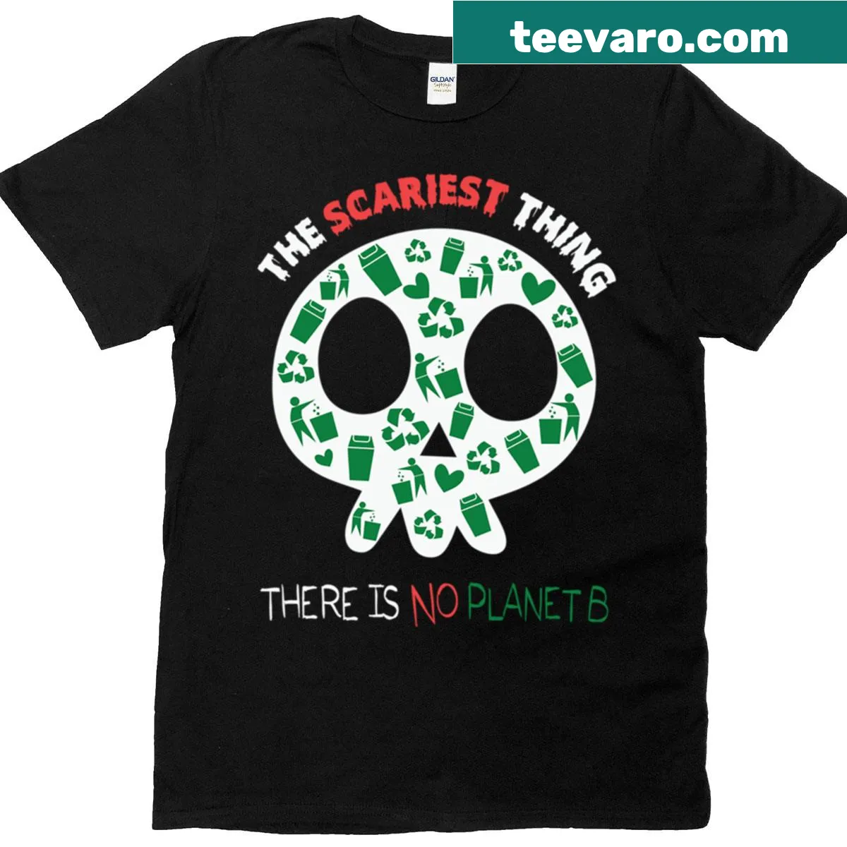 Skull graphic with 'No Planet B' message on a t-shirt — on a men's t-shirt