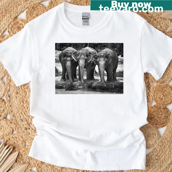 Minimalist silhouette t-shirt featuring three elephants