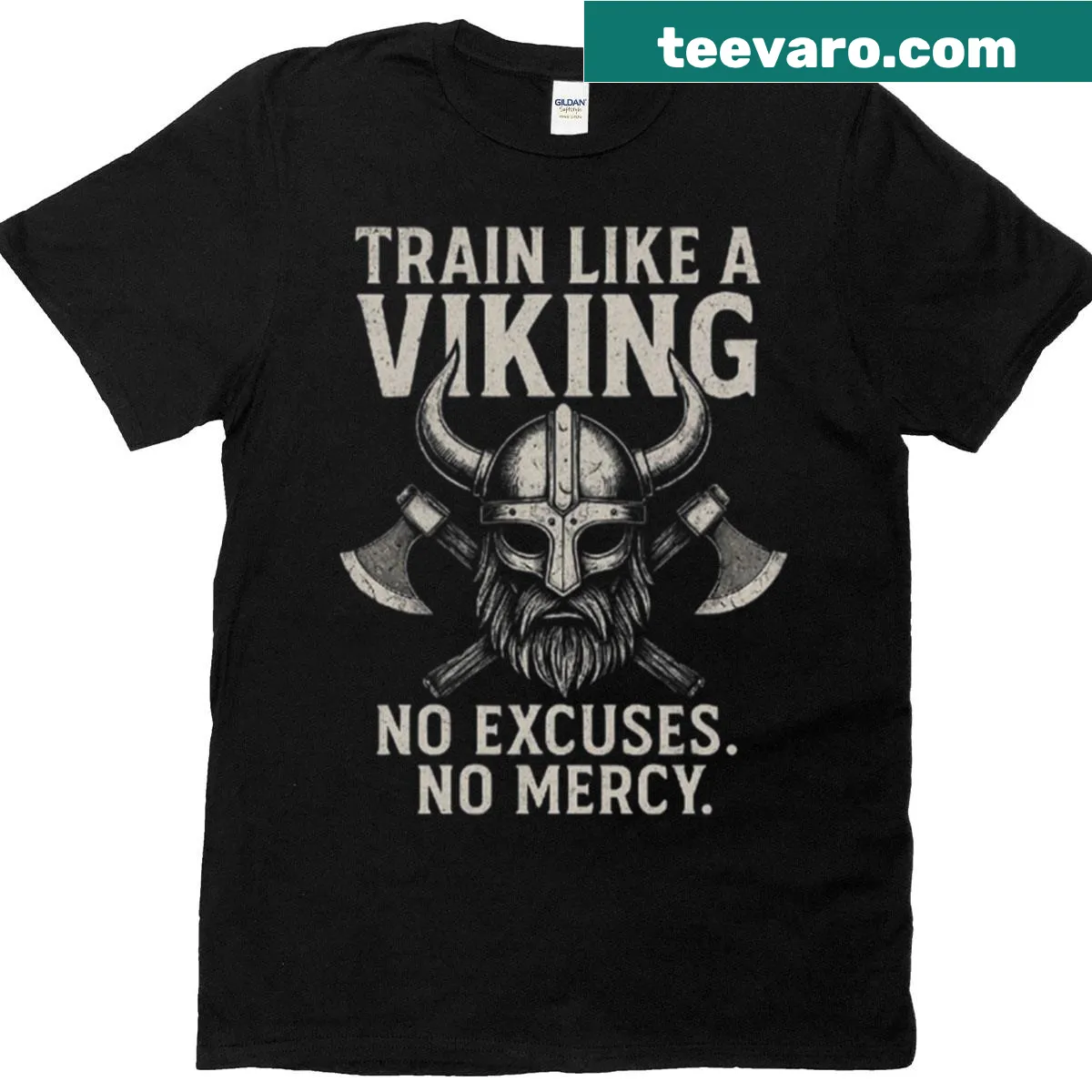 Motivational warrior workout t-shirt with Viking theme — on a men's t-shirt
