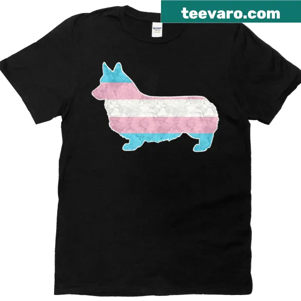 Illustration of a Corgi with a pride theme on a T-shirt.