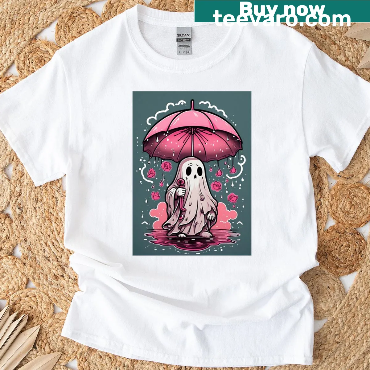 Cute t-shirt with an illustration of a Halloween-themed umbrella — on a men's t-shirt