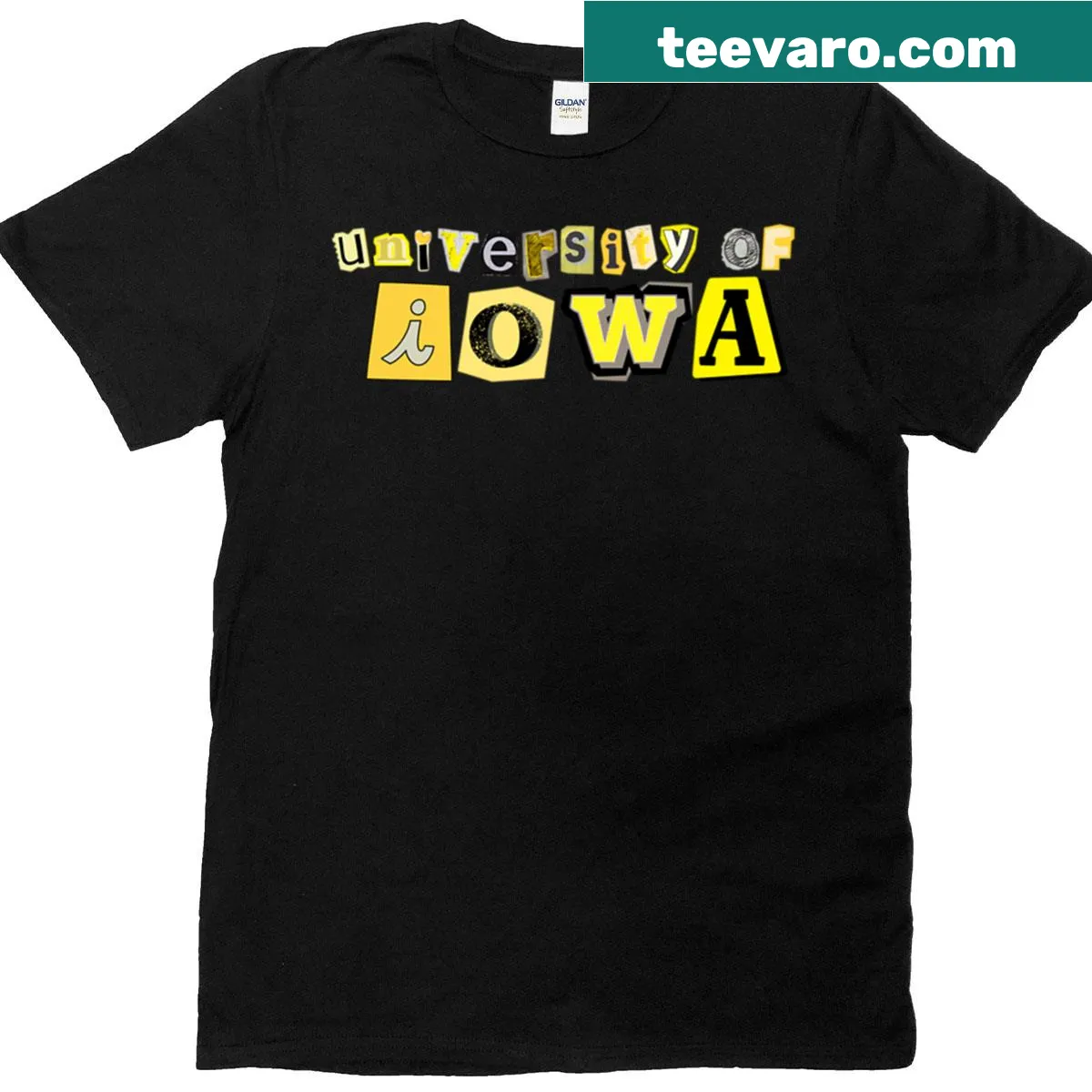 University of Iowa T-shirt with bold lettering — on a men's t-shirt