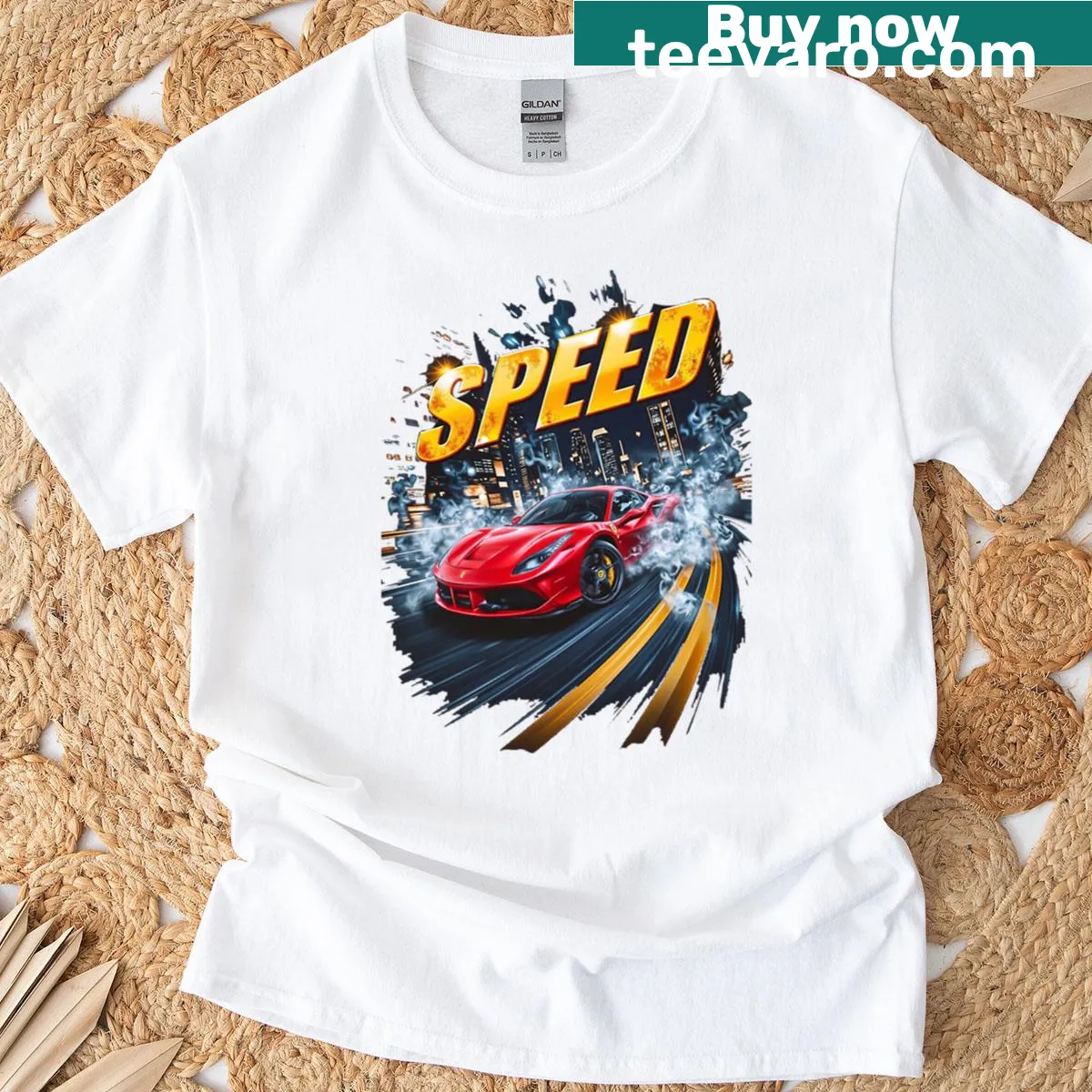 Energetic urban design on a speed unleashed T-shirt — on a men's t-shirt