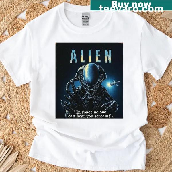 Retro alien graphic on a vintage T-shirt