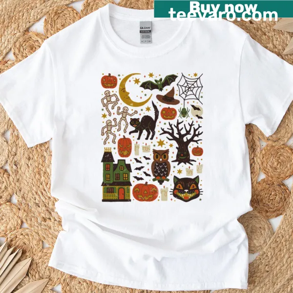 Vintage distressed Halloween-themed T-shirt with classic imagery.
