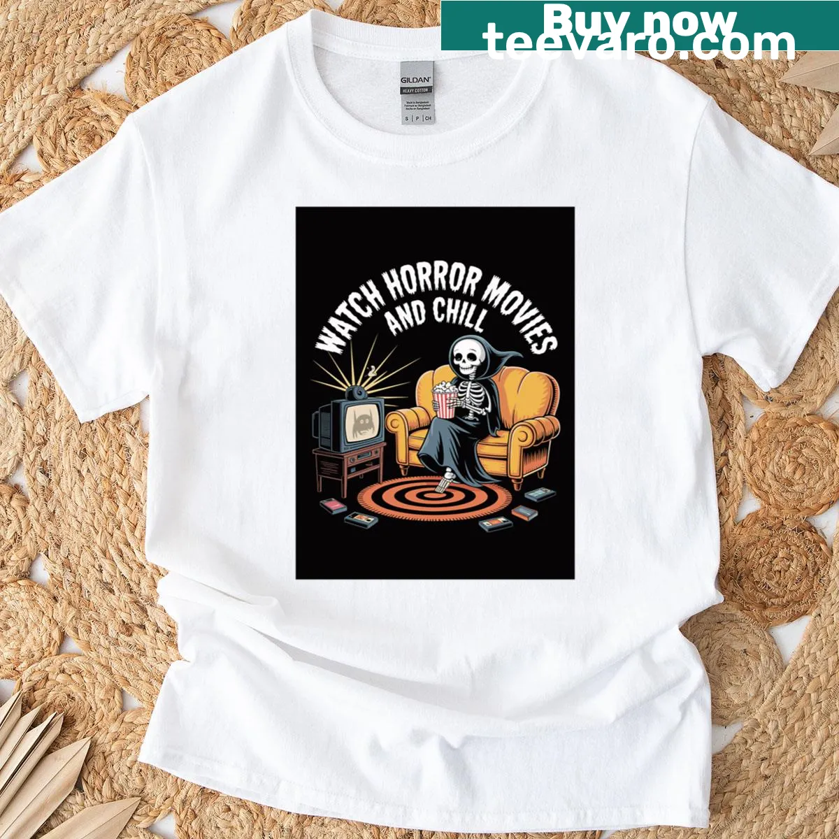 Funny T-shirt with 'Watch Terror Movies And Chill' phrase for horror fans. — on a men's t-shirt