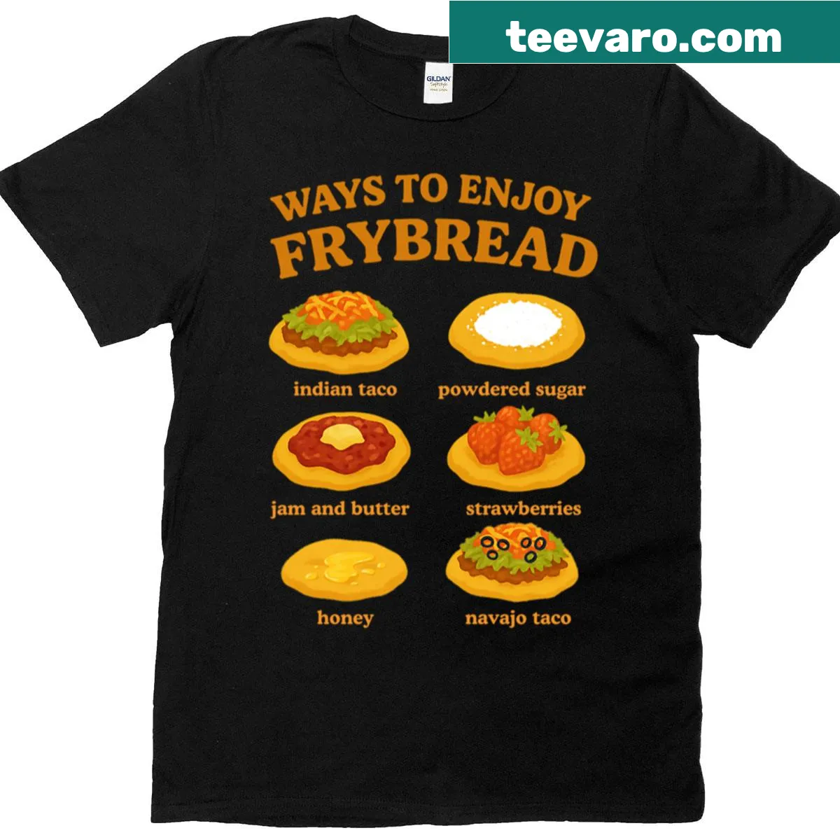 Retro-style T-shirt featuring frybread enjoyment ideas — on a men's t-shirt