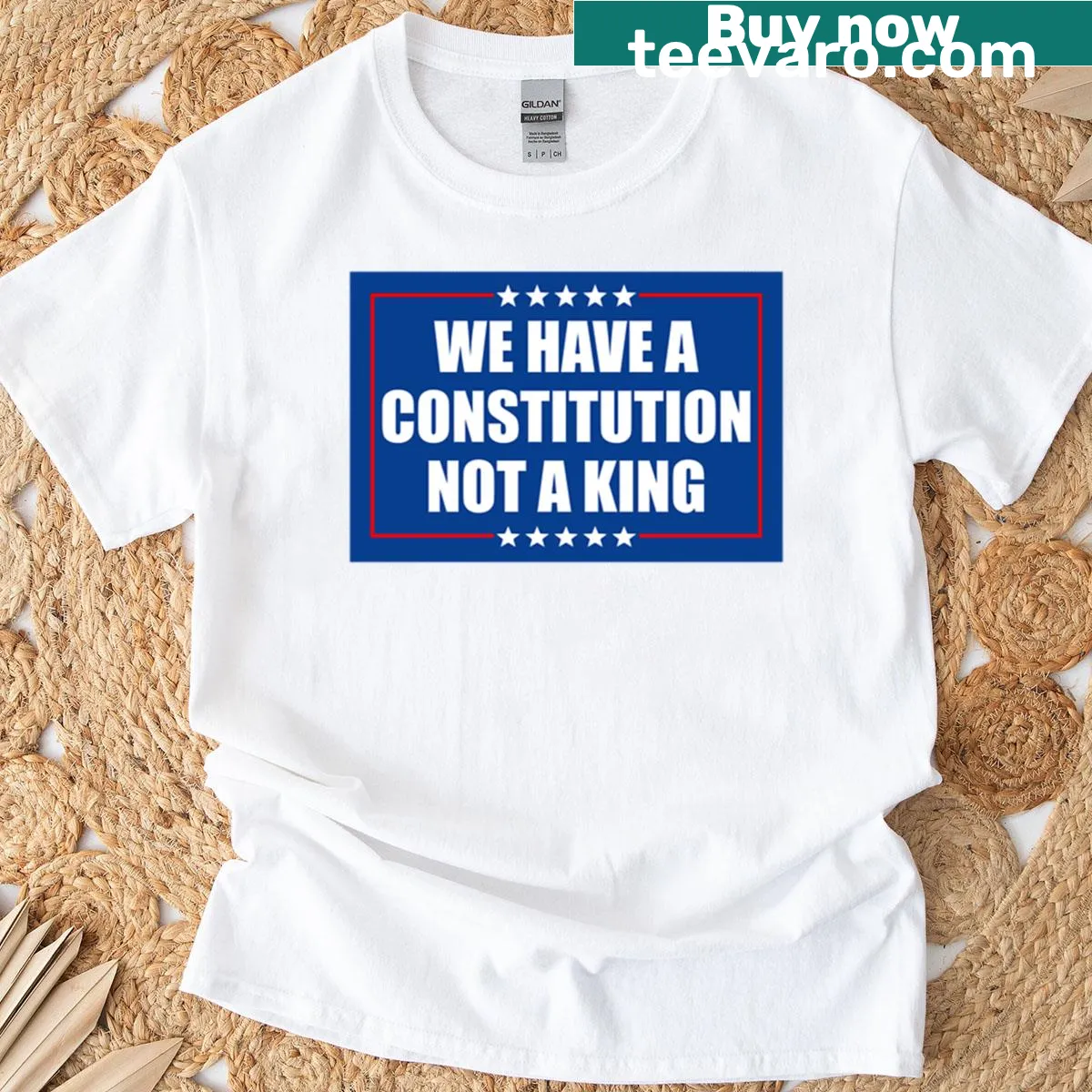 T-shirt with the quote We Have A Constitution Not A King - No Kings — on a men's t-shirt