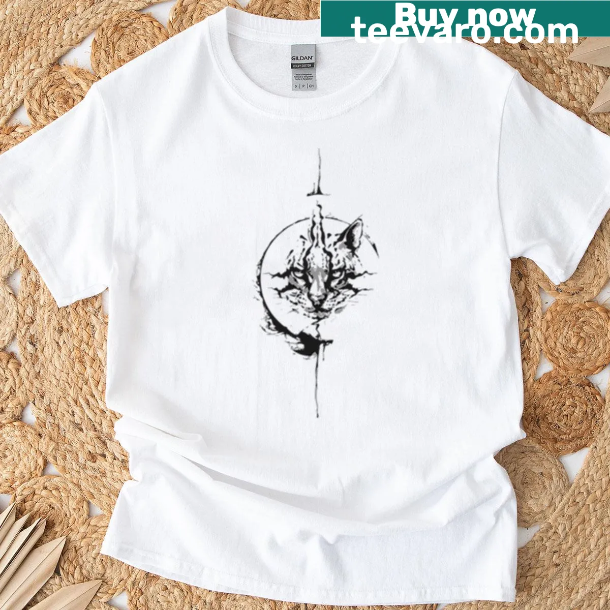 Tattoo-inspired wild cat design T-shirt — on a men's t-shirt