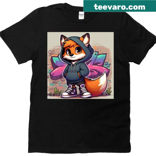 Illustration of a stylized fox on a street style t-shirt