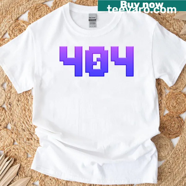 8-bit pixelated graphic T-shirt featuring '404 Not Found' text