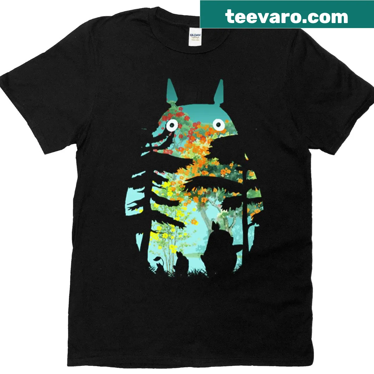 Whimsical cartoon design featuring Ghibli characters on a T-shirt — on a men's t-shirt