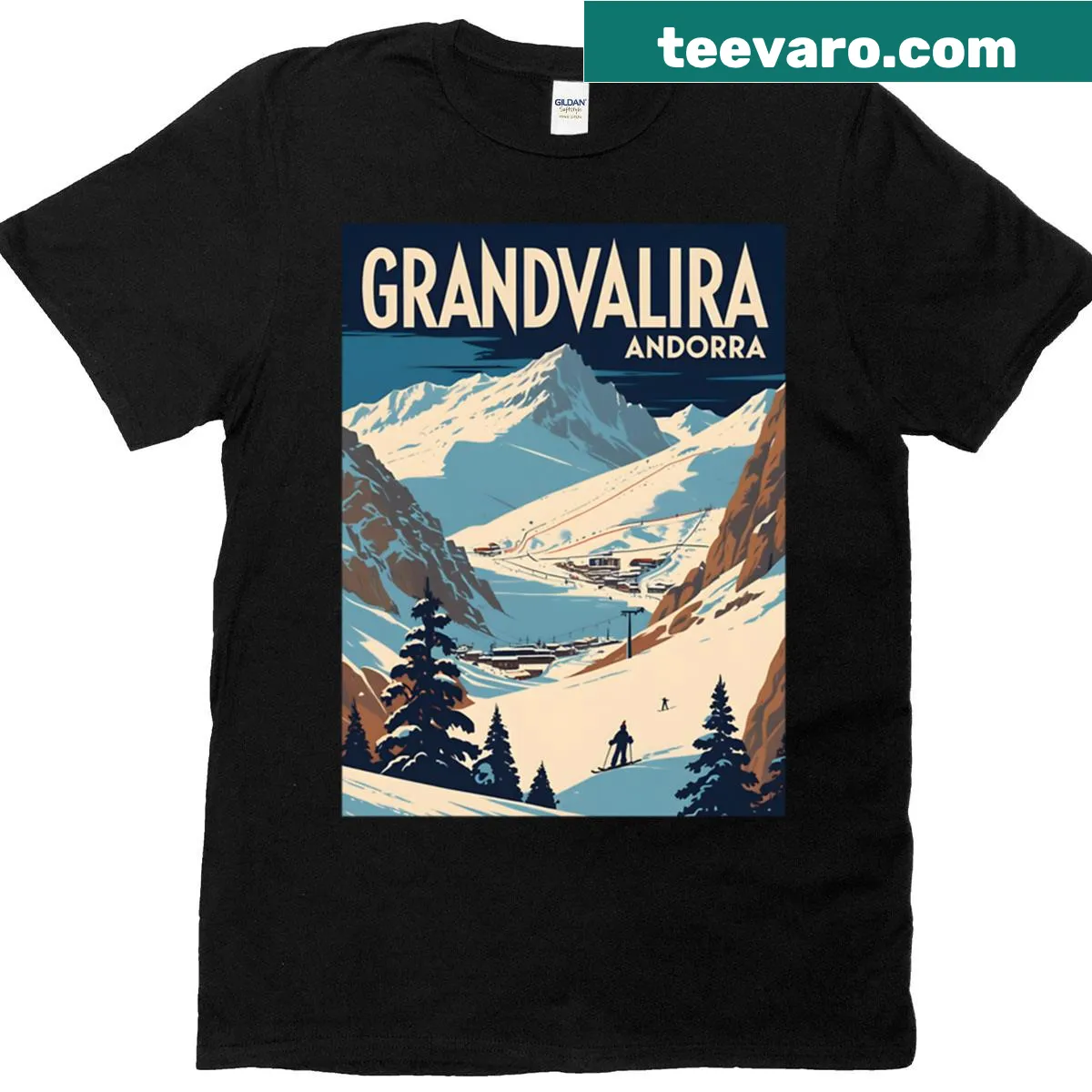 Vintage illustration of Grandvalira, Andorra on a T-shirt — on a men's t-shirt