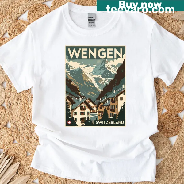 Vintage illustration of Wengen, Switzerland on a T-shirt