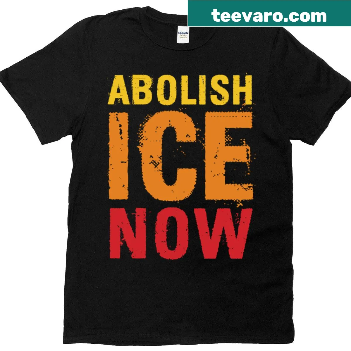 Abolish Ice Now oversized T-shirt with bold typography — on a men's t-shirt